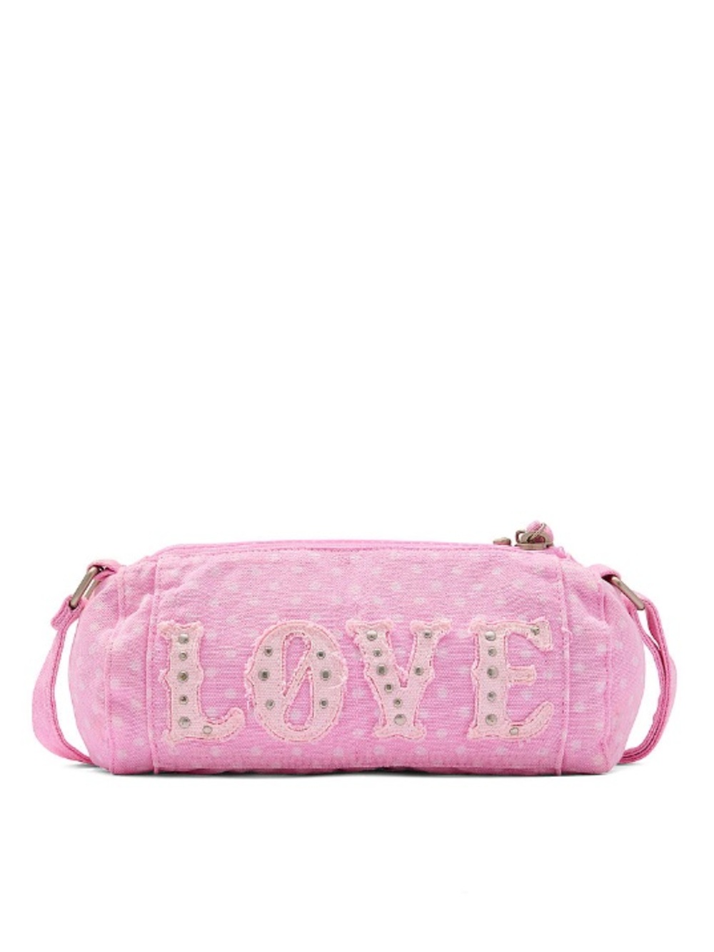 💖VS Pink VIRAL Y2K style Canvas Rolled Duffle Bag pink with polka dots NWT - Picture 3 of 12